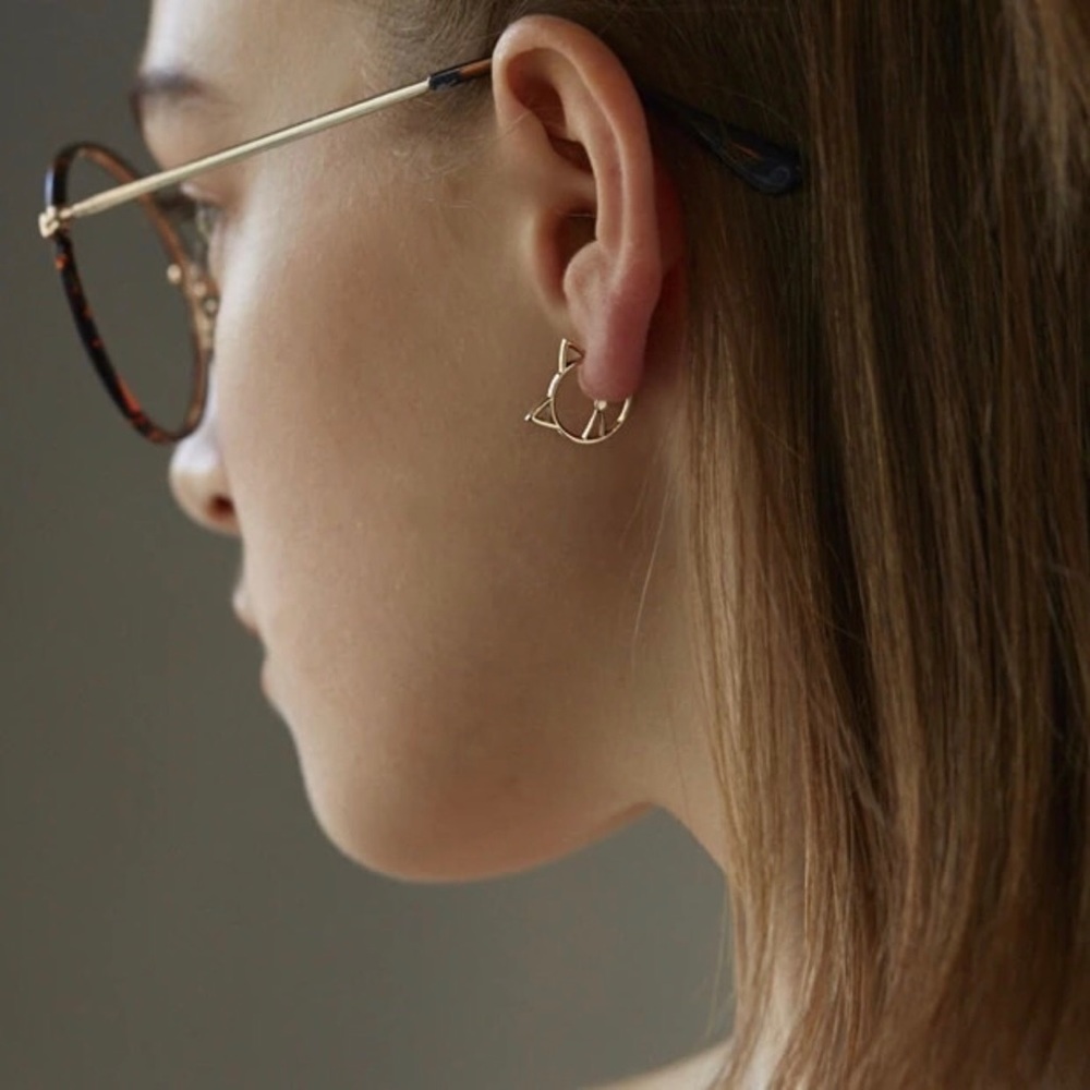 🎄{$firm}{last pair} Gold Toned Kitty Earrings🎄 - Picture 3 of 5